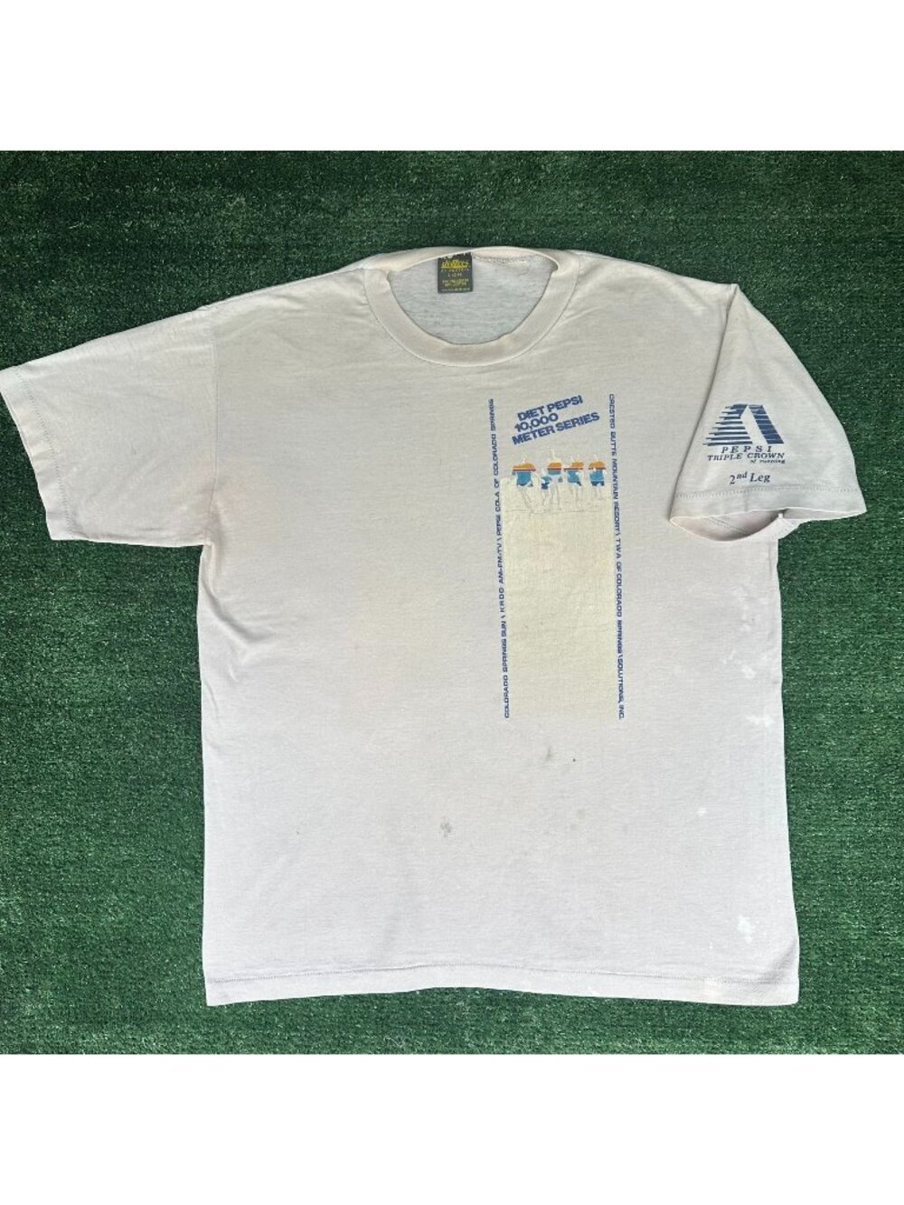 Vintage 80s Diet Pepsi 10K Running T-Shirt White L Single Stitch Colorado Spring